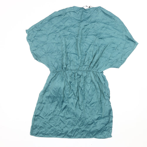 Zara Women’s Green Short Wrap Dress Kimono Sleeve V-Neck M