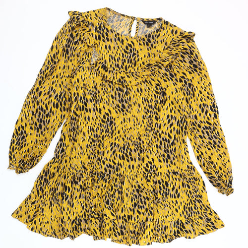 New Look Women's Yellow Leopard Print Shift Dress Size 14