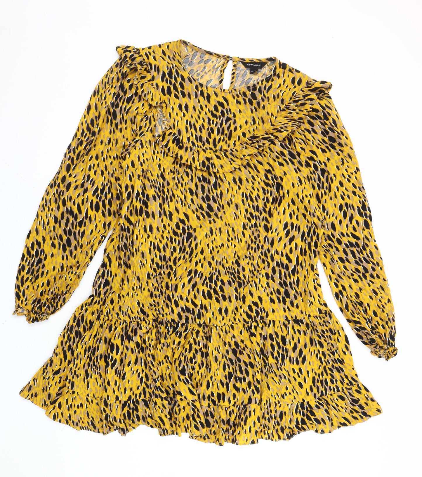 New Look Women's Yellow Leopard Print Shift Dress Size 14