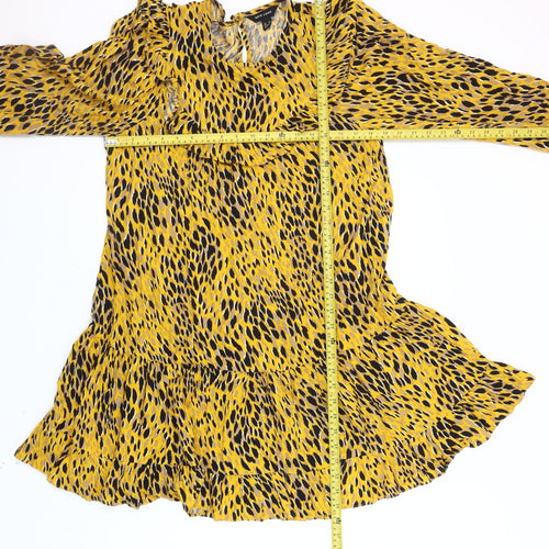 New Look Women's Yellow Leopard Print Shift Dress Size 14