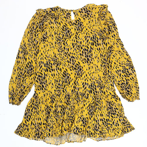 New Look Women's Yellow Leopard Print Shift Dress Size 14