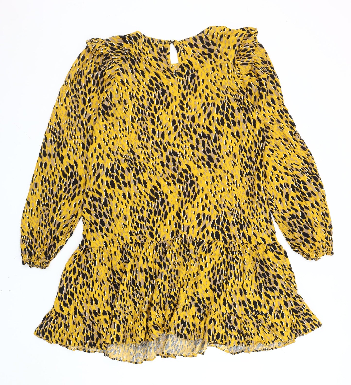 New Look Women's Yellow Leopard Print Shift Dress Size 14