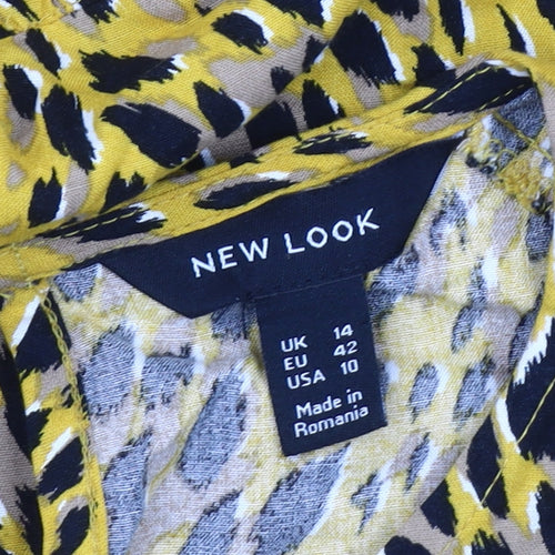 New Look Women's Yellow Leopard Print Shift Dress Size 14
