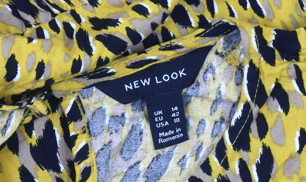 New Look Women's Yellow Leopard Print Shift Dress Size 14