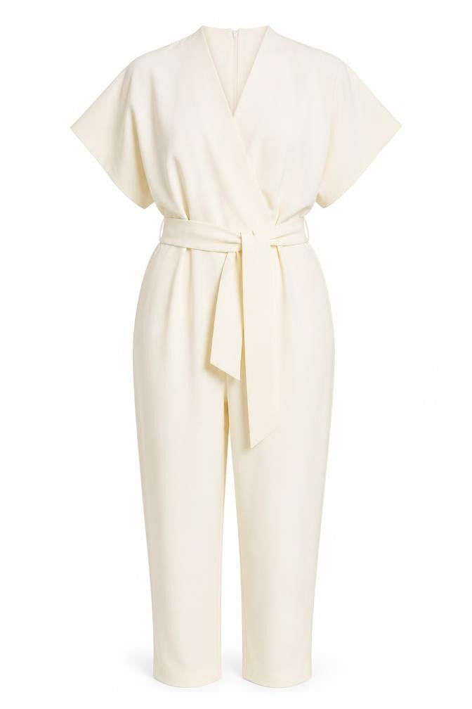 Closet London Women’s Ivory UK 8 Belted Kimono Sleeve Jumpsuit
