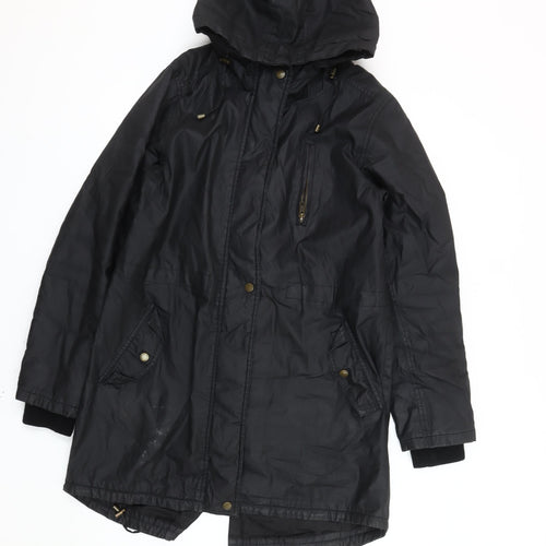 Oasis Women’s Black Long Parka Coat Hooded Size M Autumn Winter