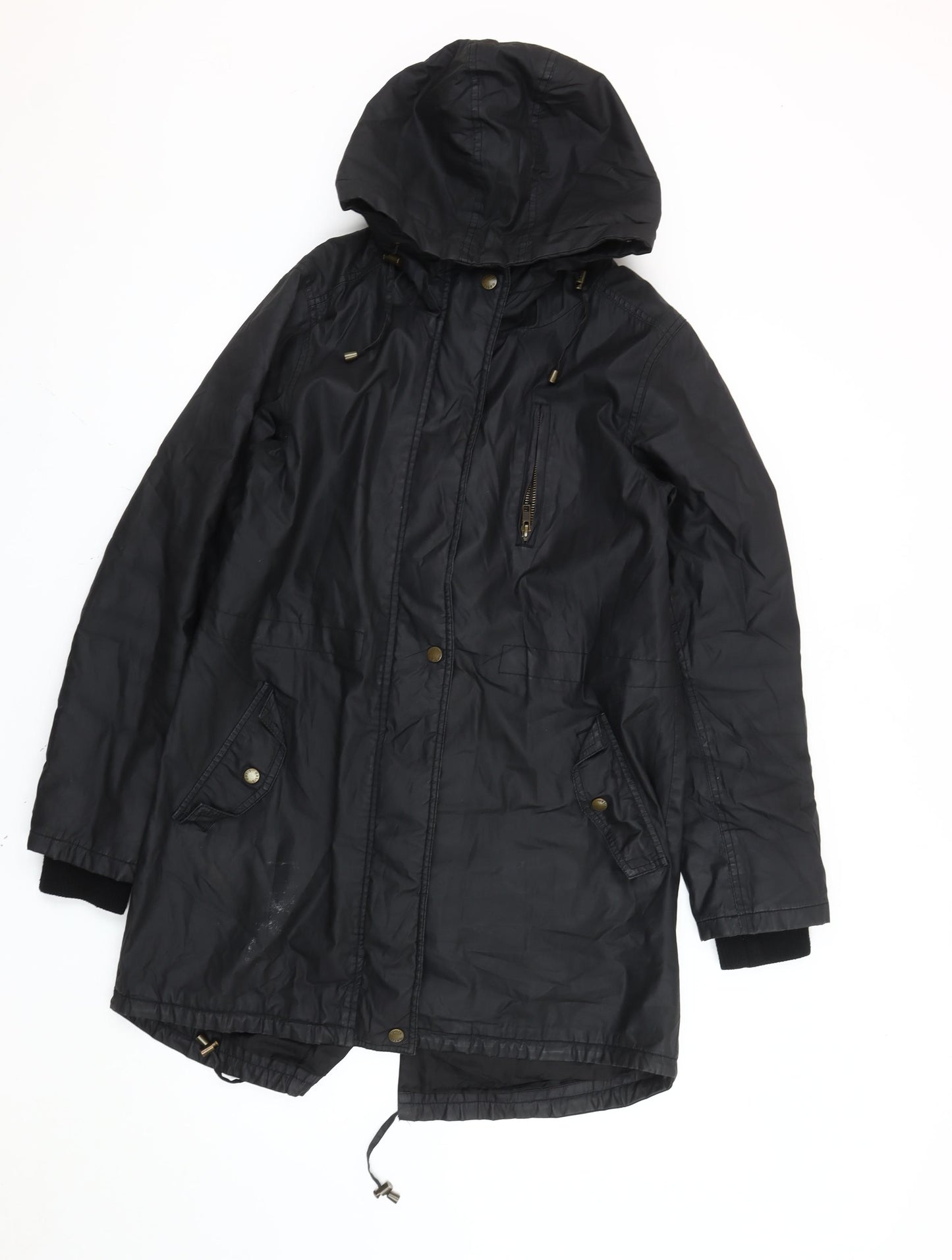 Oasis Women’s Black Long Parka Coat Hooded Size M Autumn Winter