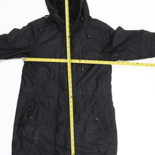 Oasis Women’s Black Long Parka Coat Hooded Size M Autumn Winter