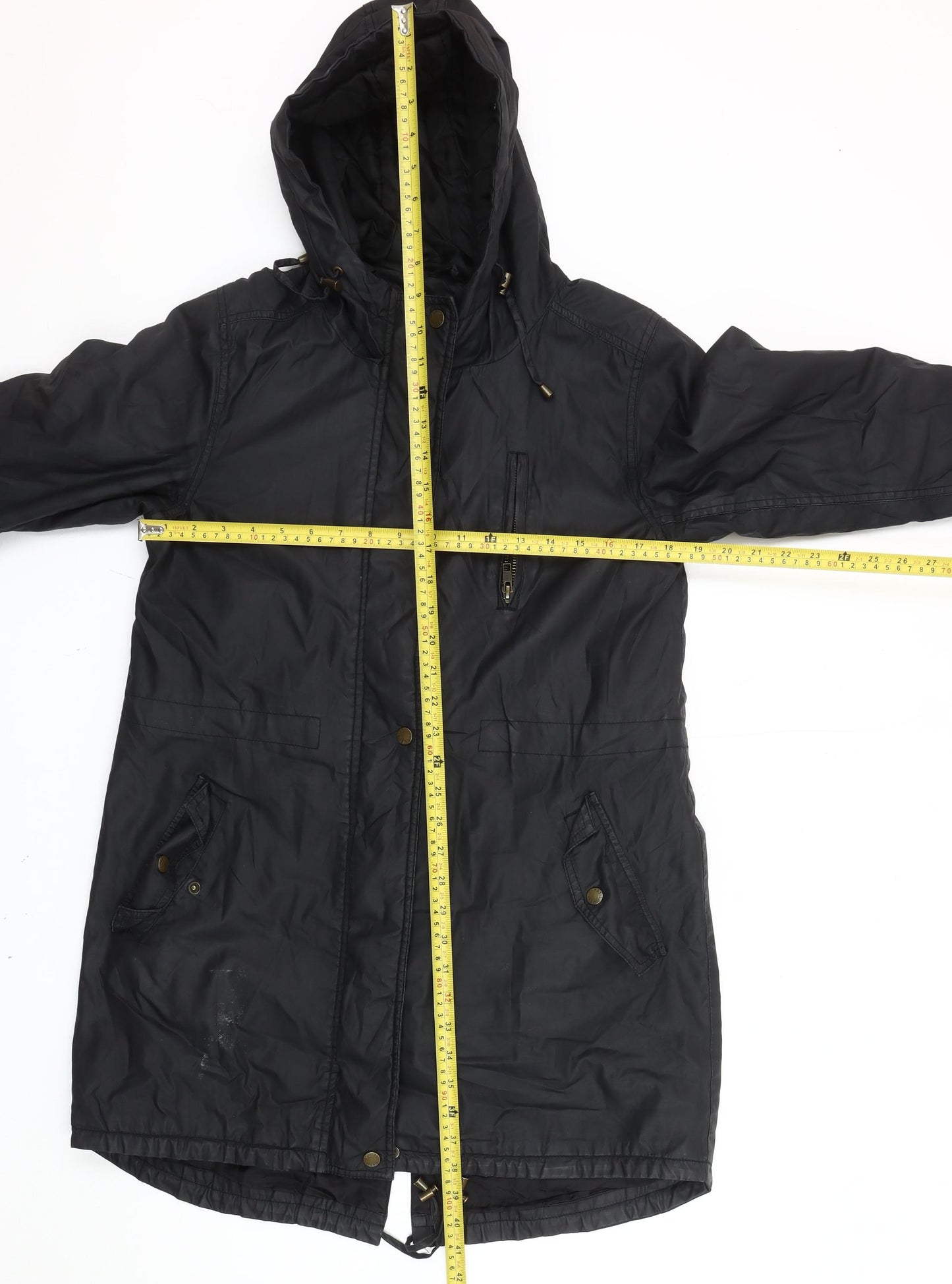 Oasis Women’s Black Long Parka Coat Hooded Size M Autumn Winter