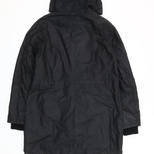 Oasis Women’s Black Long Parka Coat Hooded Size M Autumn Winter