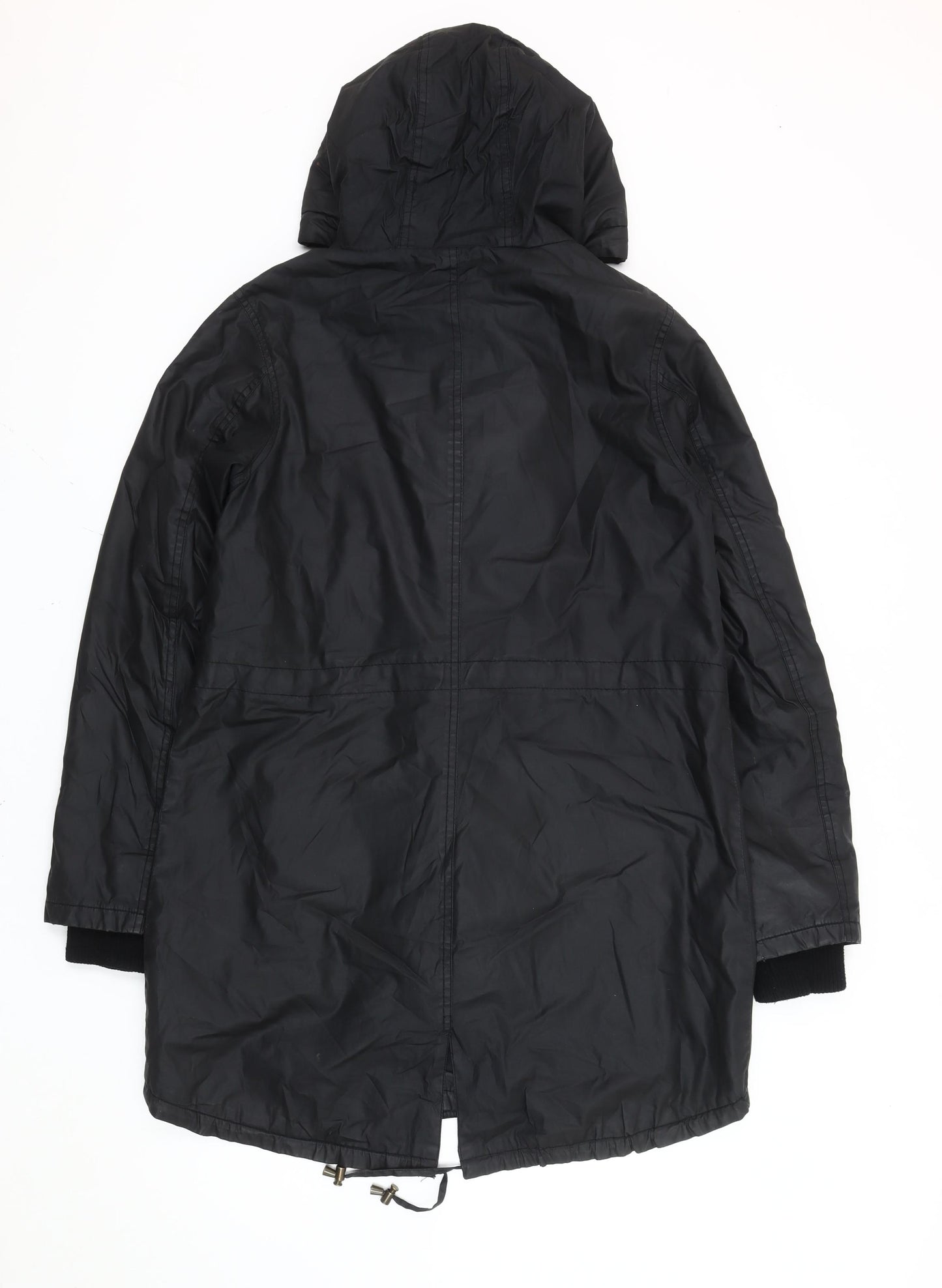 Oasis Women’s Black Long Parka Coat Hooded Size M Autumn Winter