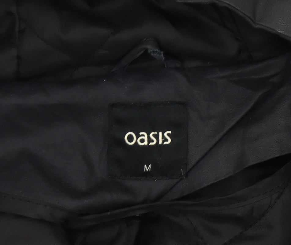 Oasis Women’s Black Long Parka Coat Hooded Size M Autumn Winter