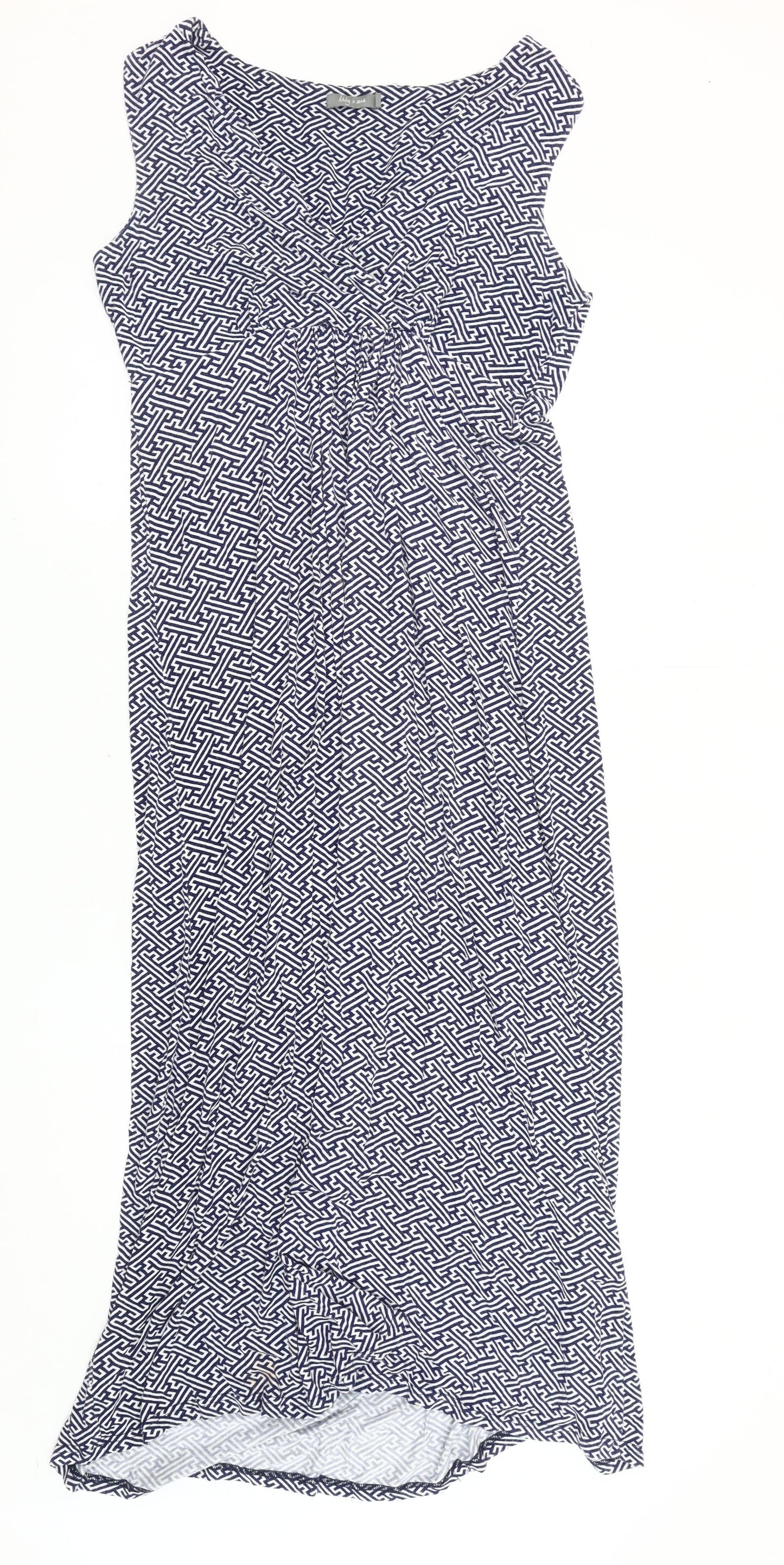 Lily & Me Women’s Blue Geometric Maxi Dress Size 14 Sleeveless V-Neck