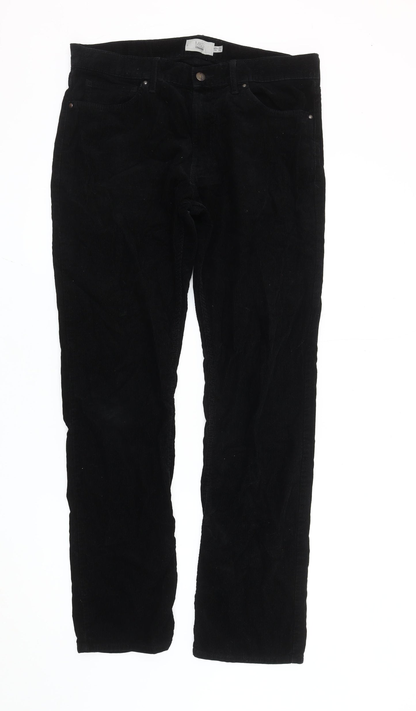 Marks and Spencer Men's Black Corduroy Straight Leg Trousers 34W 33L