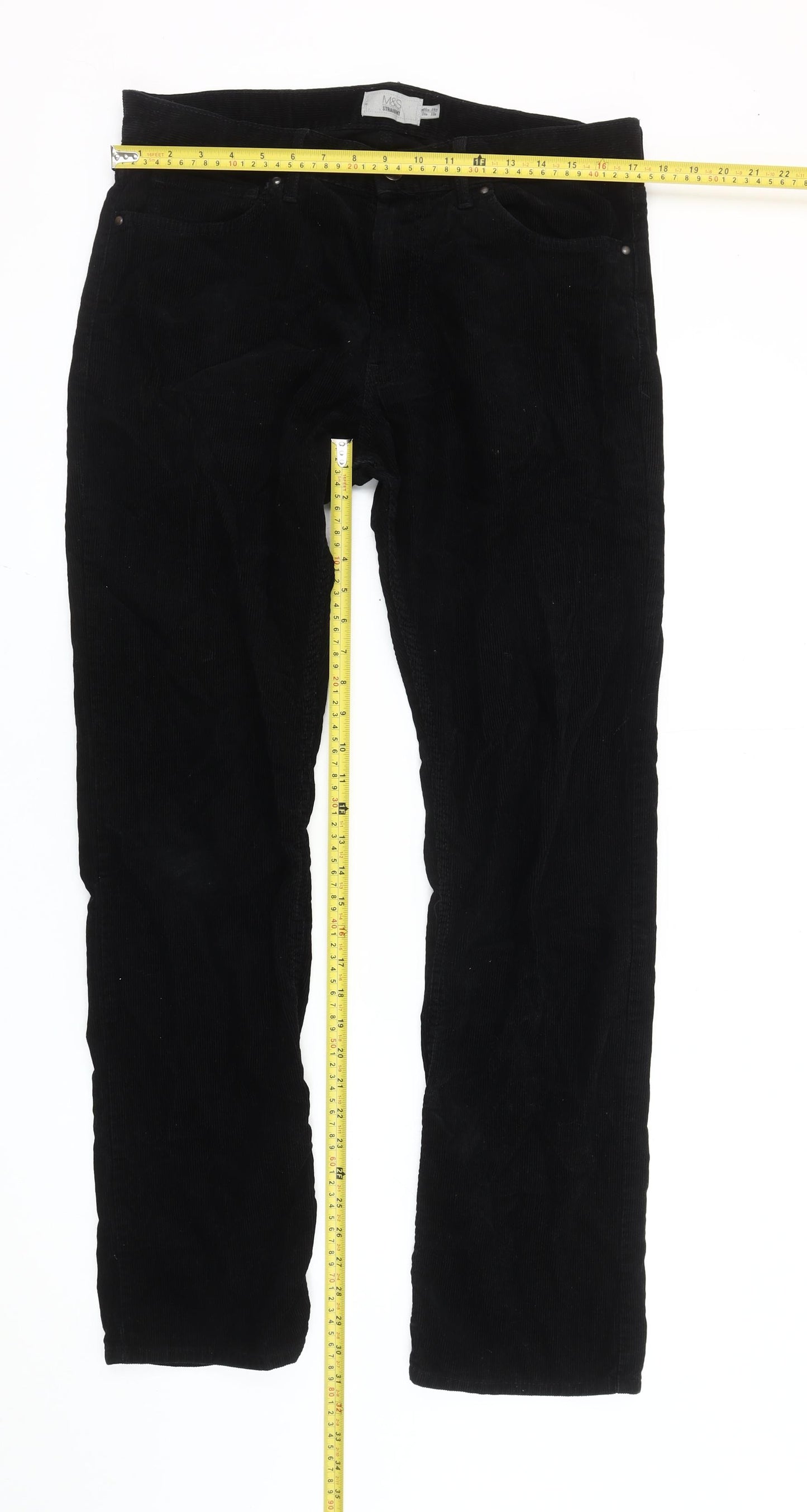 Marks and Spencer Men's Black Corduroy Straight Leg Trousers 34W 33L