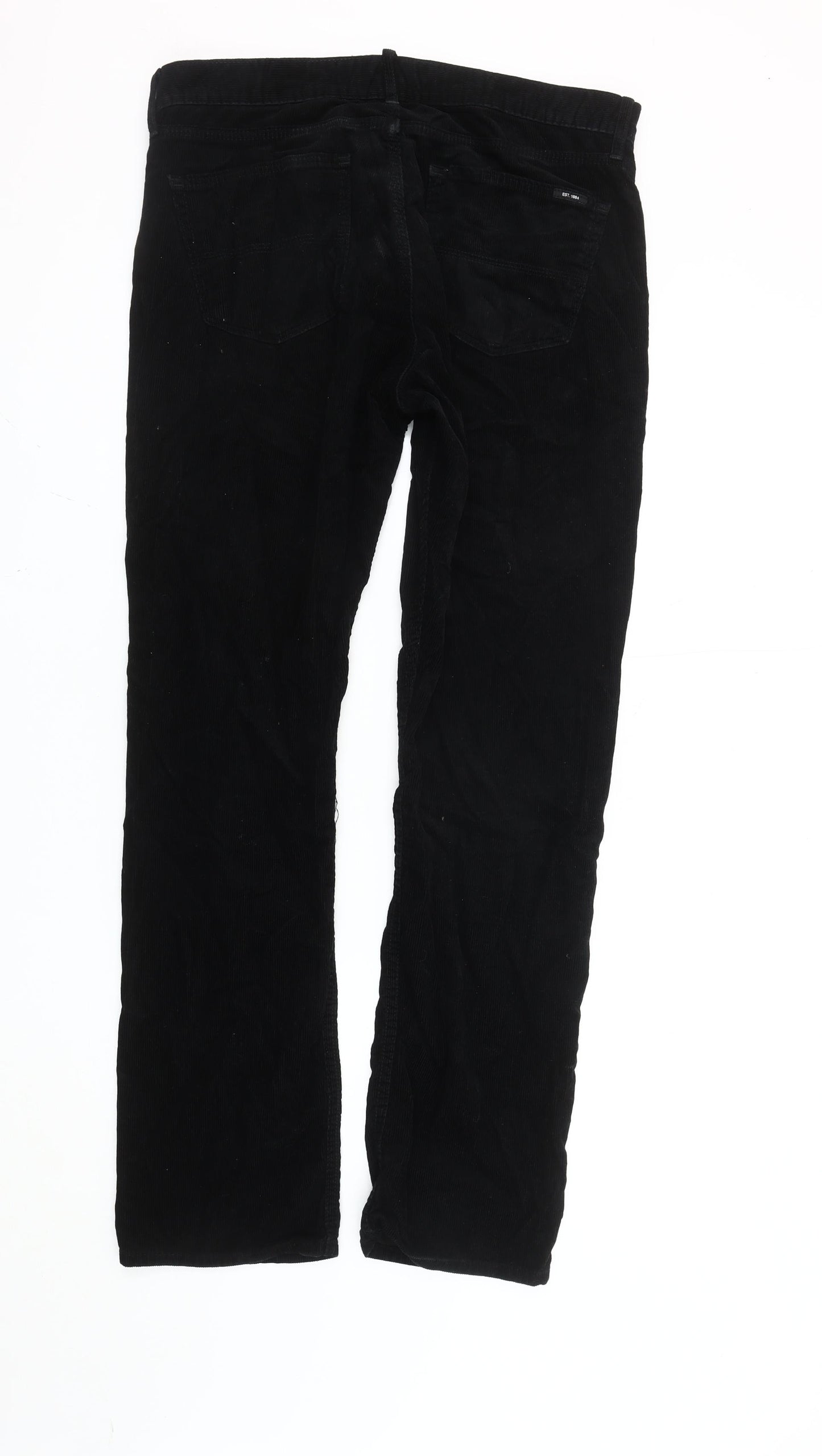 Marks and Spencer Men's Black Corduroy Straight Leg Trousers 34W 33L