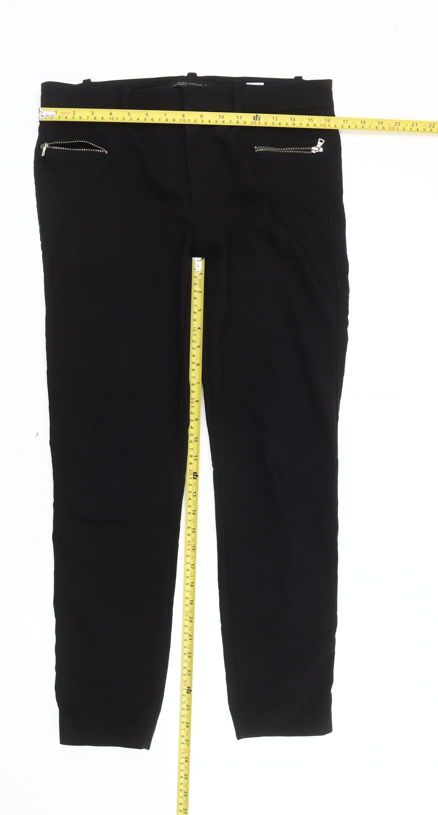 Zara Woman Black Slim Fit Zip Accent Women's Trousers L