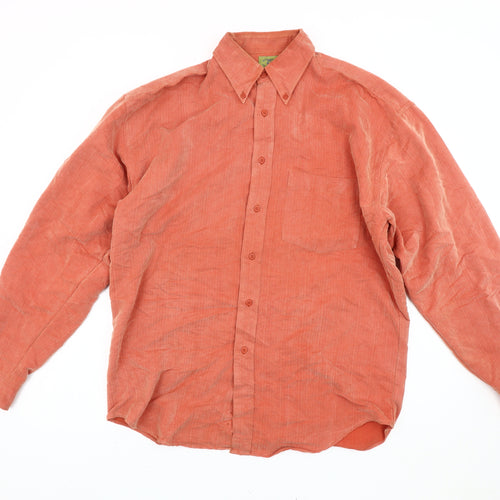 Ciro Citterio Men's Orange Long Sleeve Woven Button-Up Shirt M 42in