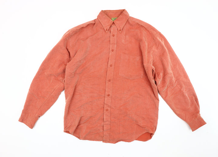 Ciro Citterio Men's Orange Long Sleeve Woven Button-Up Shirt M 42in