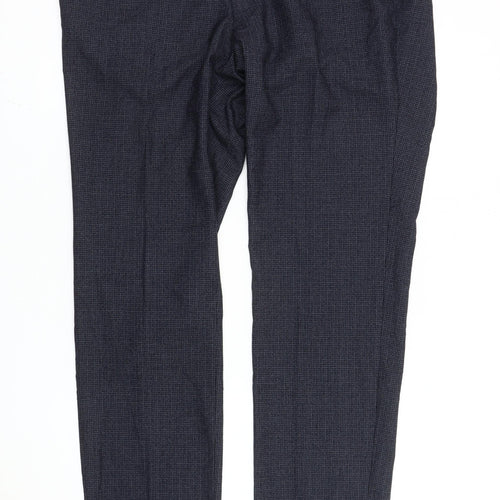 Marks and Spencer Men's Blue Check Slim Fit Dress Trousers 40x33