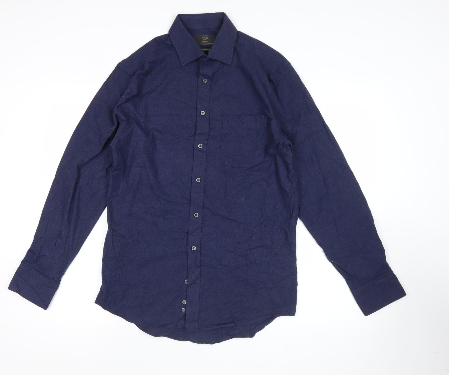 Marks and Spencer Men’s Blue Cotton Twill Regular Fit Shirt 14.5in