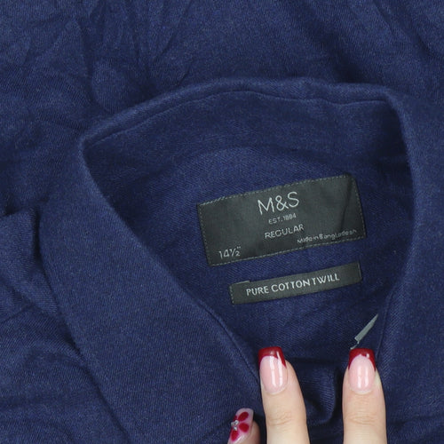 Marks and Spencer Men’s Blue Cotton Twill Regular Fit Shirt 14.5in