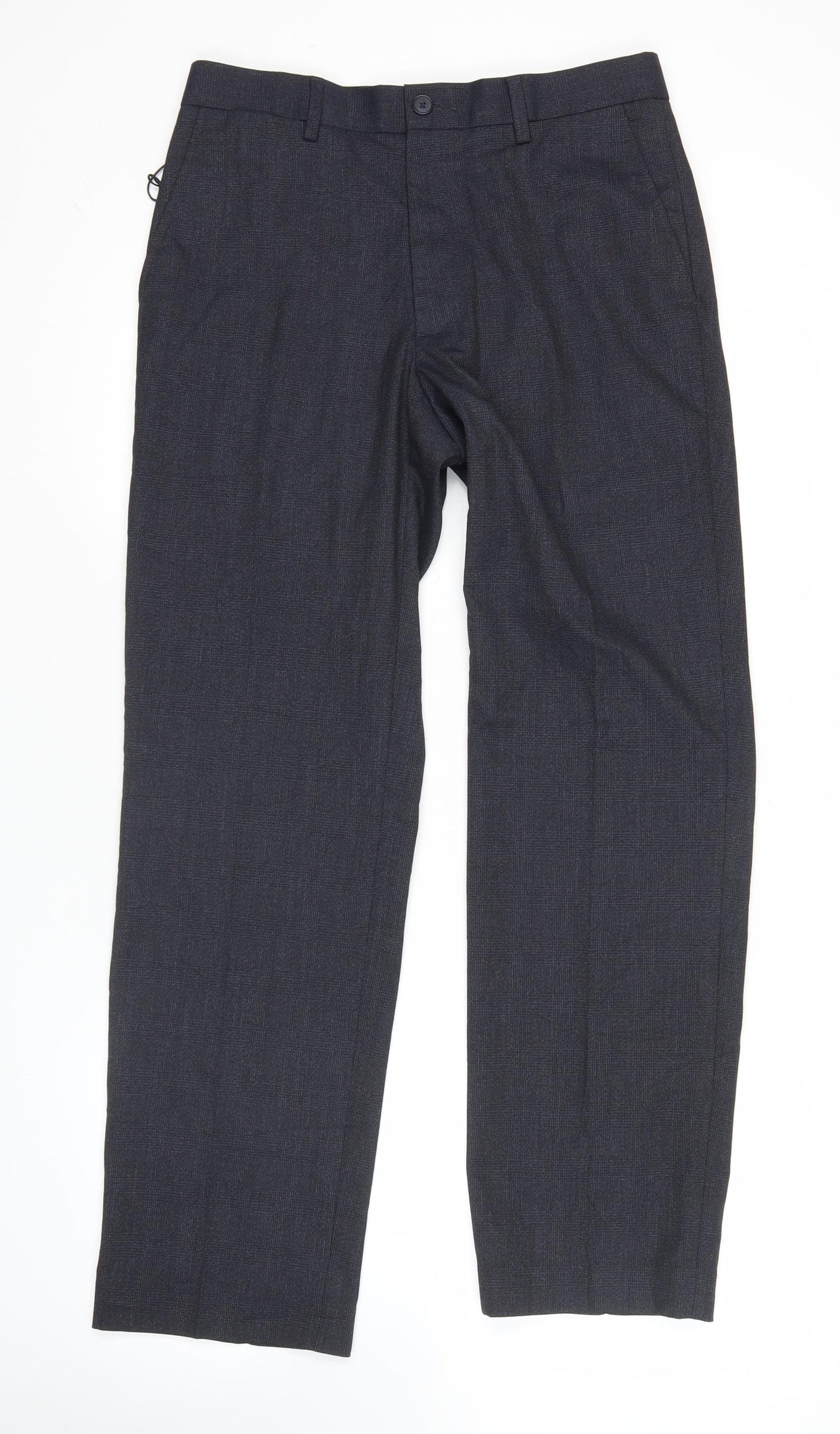 Marks and Spencer Men's Navy Check Regular Fit Dress Pants 30x29