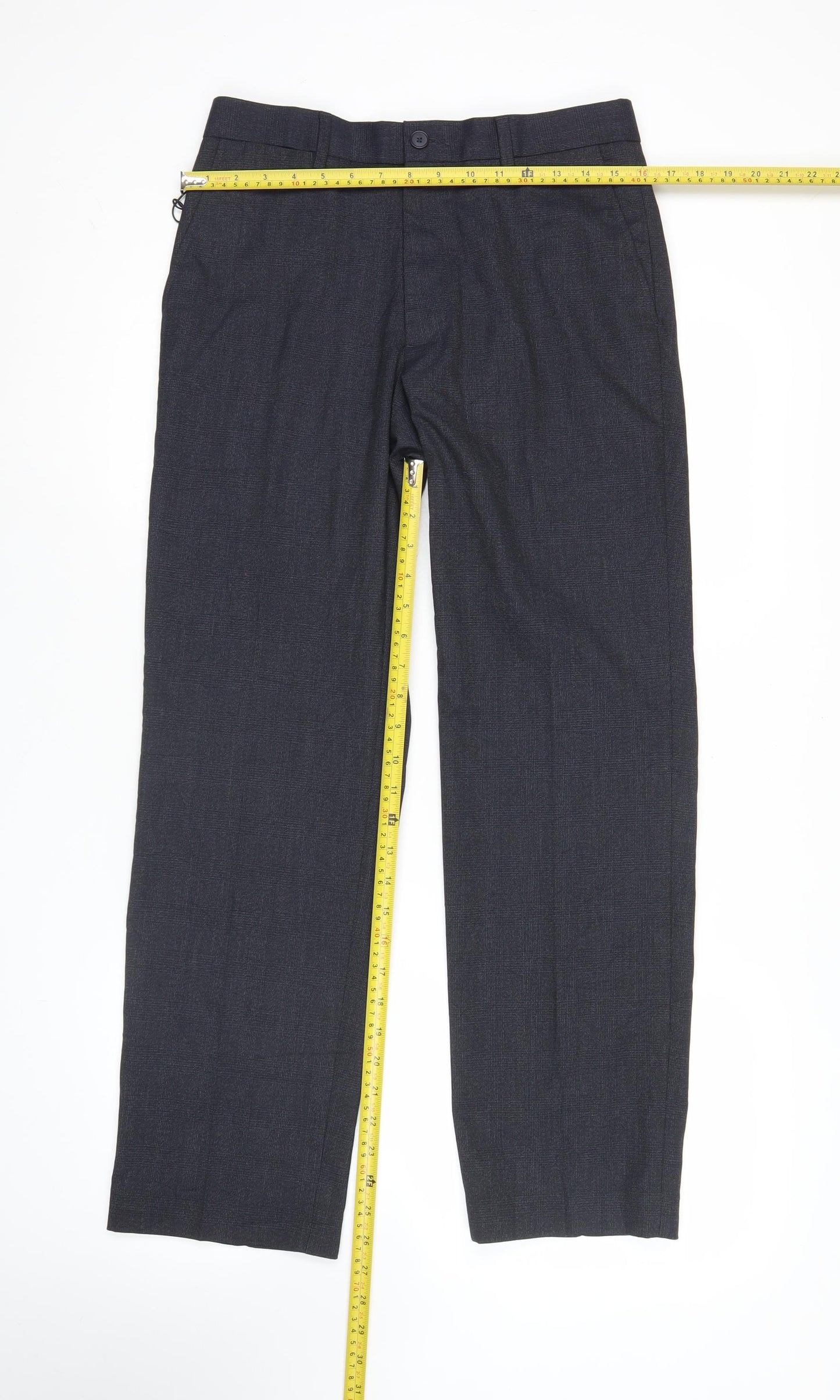Marks and Spencer Men's Navy Check Regular Fit Dress Pants 30x29