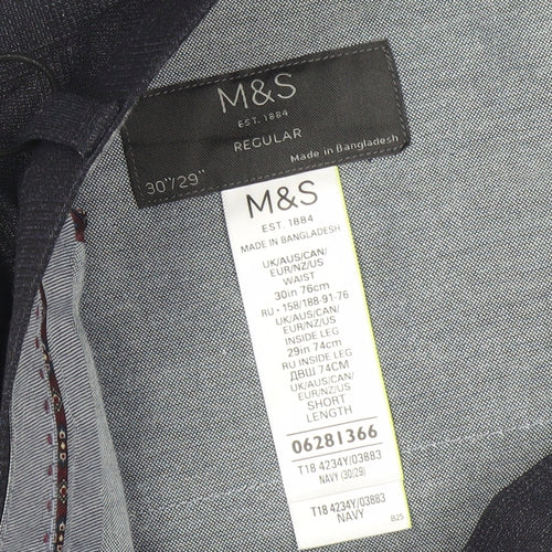 Marks and Spencer Men's Navy Check Regular Fit Dress Pants 30x29