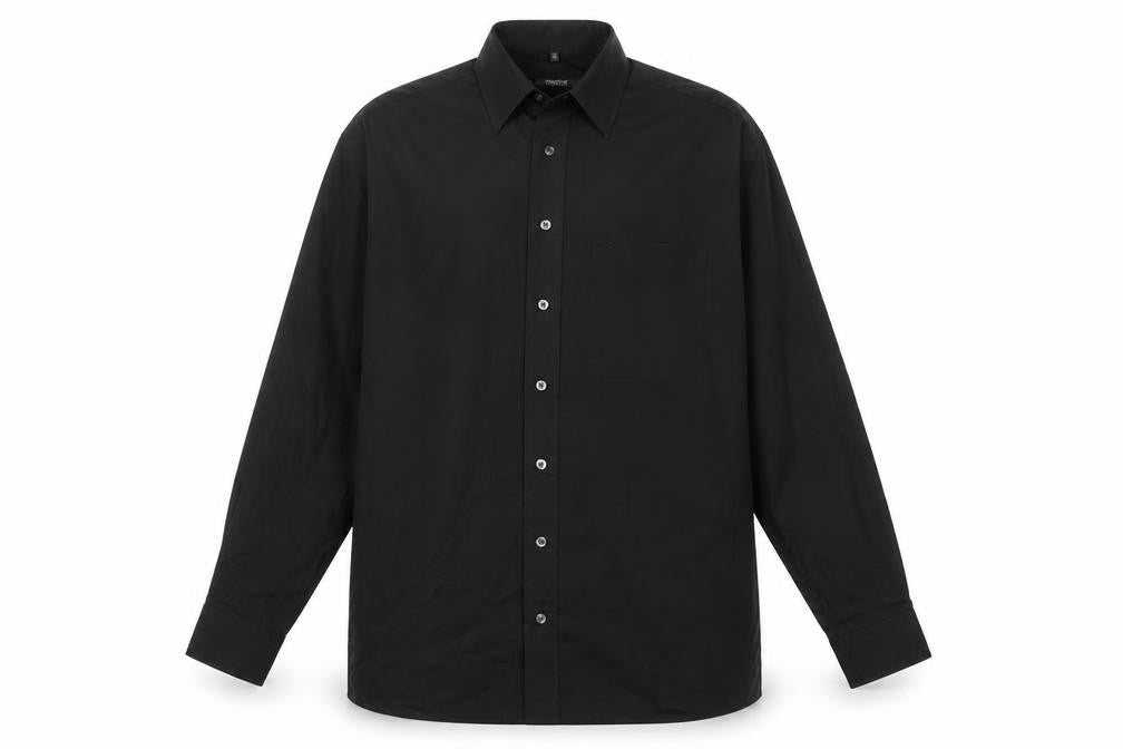 Front view of Eterna Men’s Black 15.5” Collared Long Sleeve Button-Up Shirt