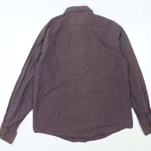 Men’s Purple Striped Easy Care Cotton Long Sleeve Button-Up Shirt 16.5