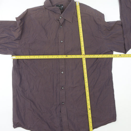 Men’s Purple Striped Easy Care Cotton Long Sleeve Button-Up Shirt 16.5