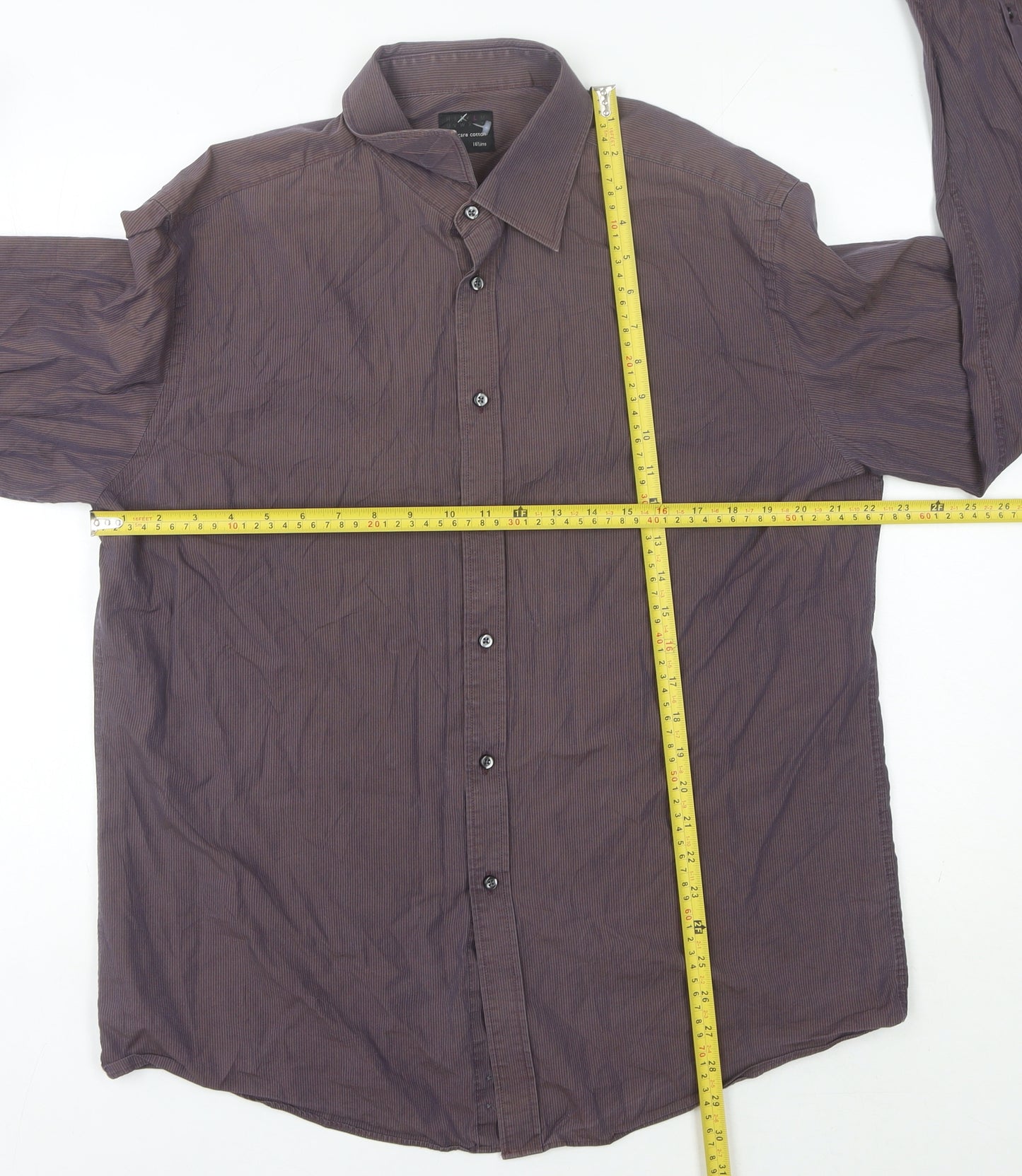 Men’s Purple Striped Easy Care Cotton Long Sleeve Button-Up Shirt 16.5