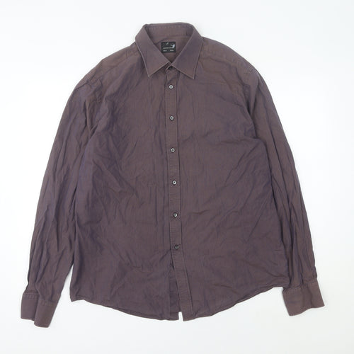 Men’s Purple Striped Easy Care Cotton Long Sleeve Button-Up Shirt 16.5