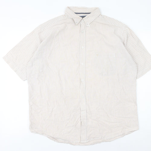 James Pringle Men's Beige Striped Cotton Short Sleeve Button-Up Shirt XL