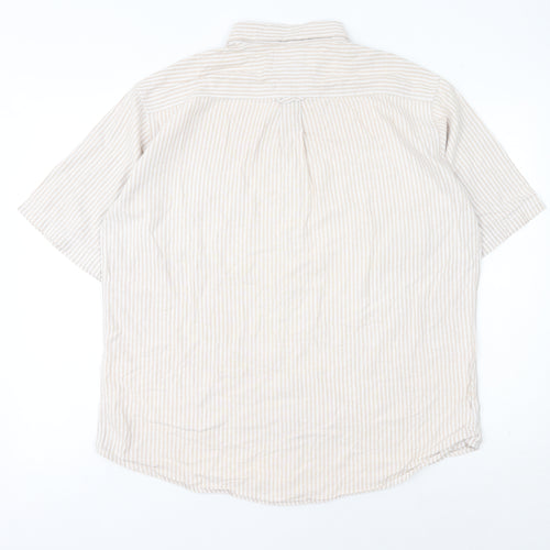 James Pringle Men's Beige Striped Cotton Short Sleeve Button-Up Shirt XL