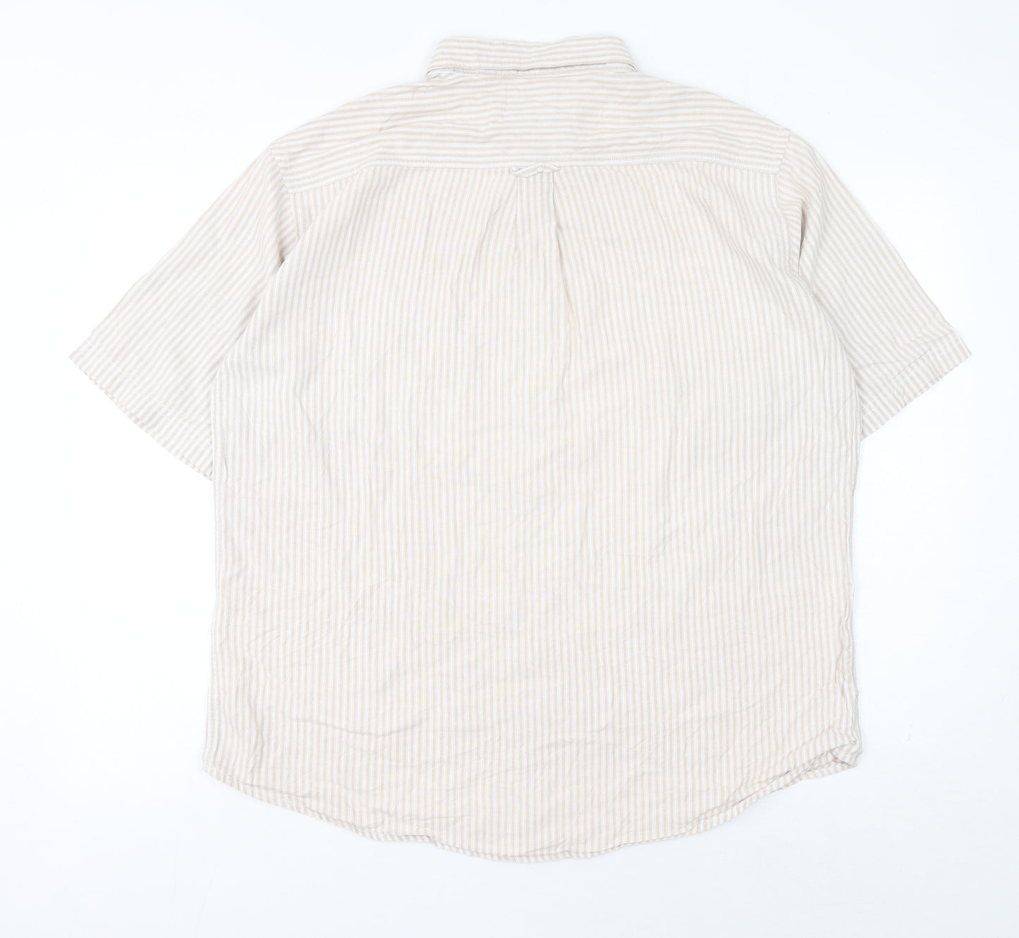 James Pringle Men's Beige Striped Cotton Short Sleeve Button-Up Shirt XL