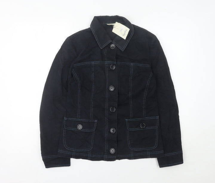 Viyella Women's Black Cotton Mid-Length Jacket UK 10
