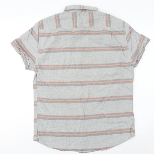 Linea Men's Grey Striped Cotton Short Sleeve Button-Up Shirt M