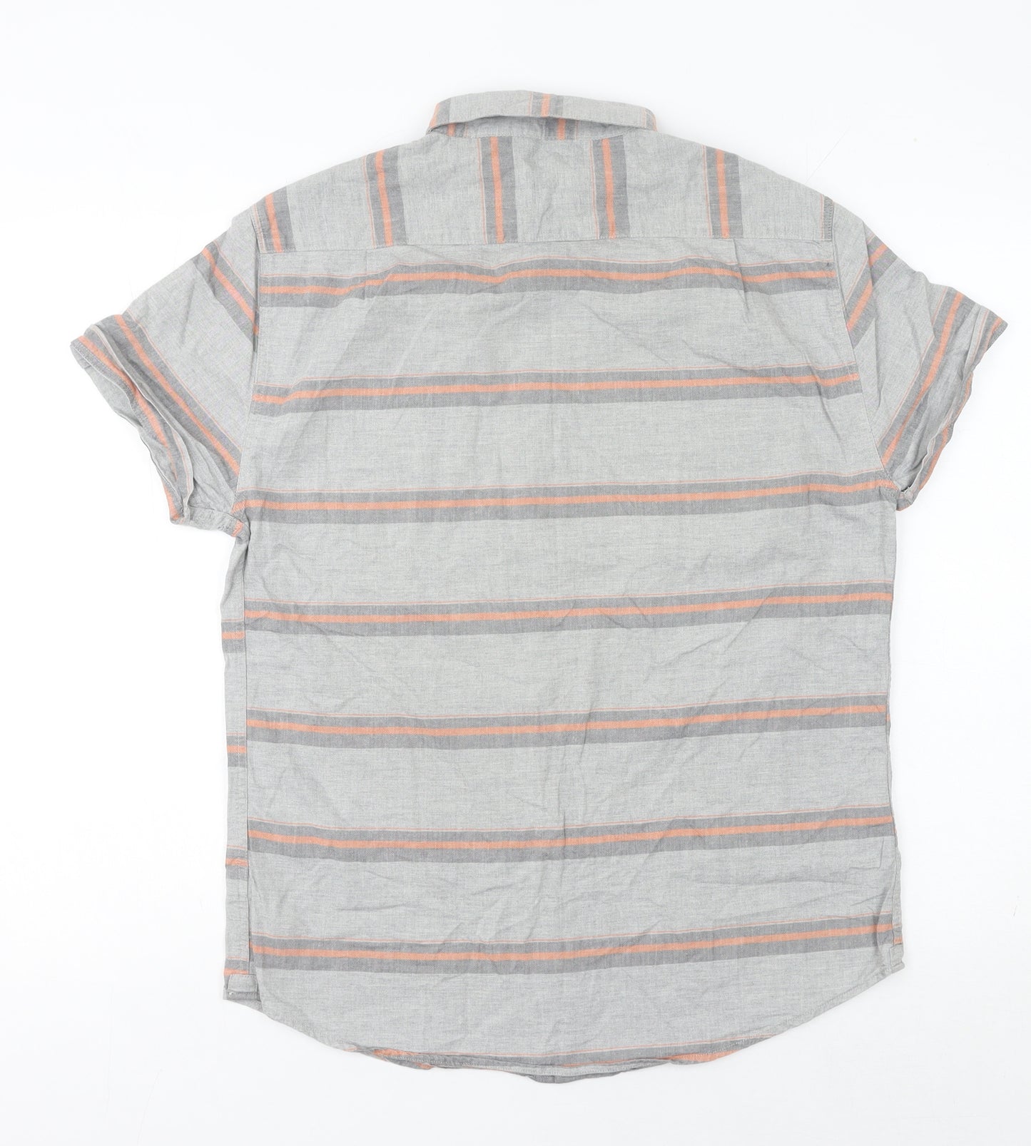 Linea Men's Grey Striped Cotton Short Sleeve Button-Up Shirt M