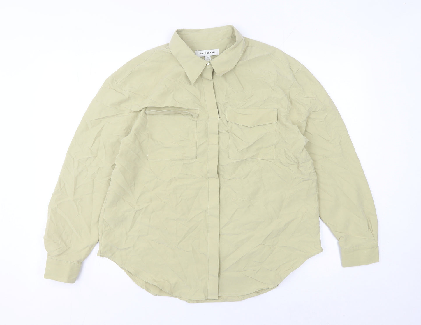 Marks and Spencer Women Beige Size 10 Modal Blend Button-Up Shirt