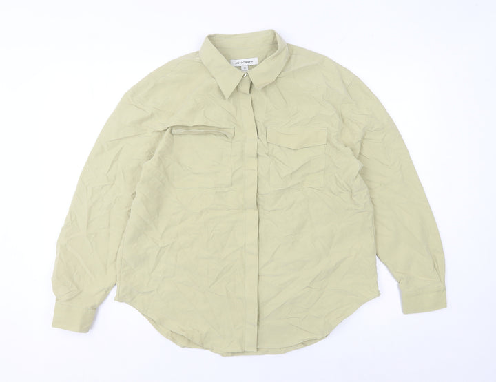 Marks and Spencer Women Beige Size 10 Modal Blend Button-Up Shirt