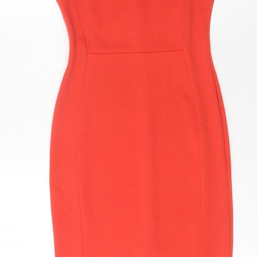 Topshop Women’s Red Size 8 Midi Sheath Dress Sleeveless High Neck