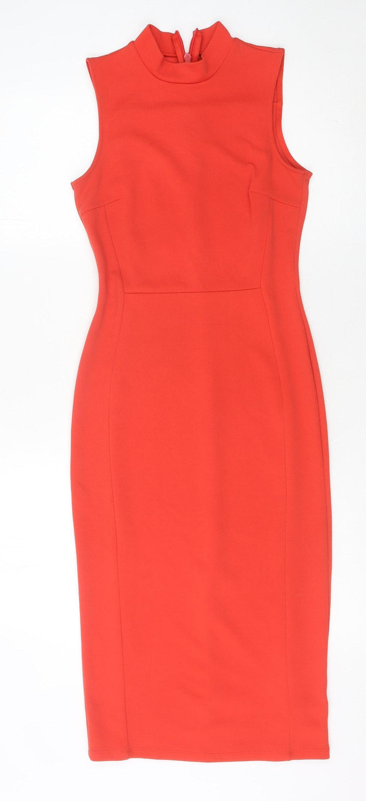 Topshop Women’s Red Size 8 Midi Sheath Dress Sleeveless High Neck