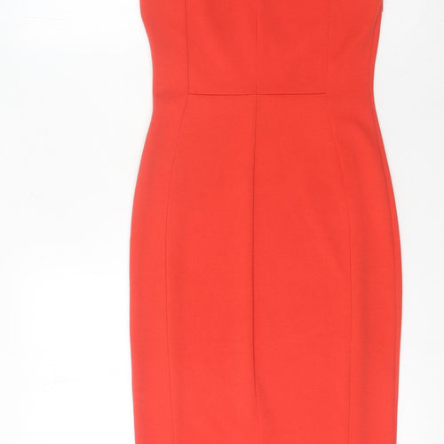Topshop Women’s Red Size 8 Midi Sheath Dress Sleeveless High Neck
