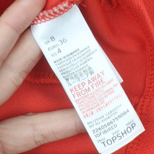 Topshop Women’s Red Size 8 Midi Sheath Dress Sleeveless High Neck