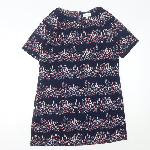Apricot Women Blue Floral Shift Dress Size 12 Knee Length Short Sleeve