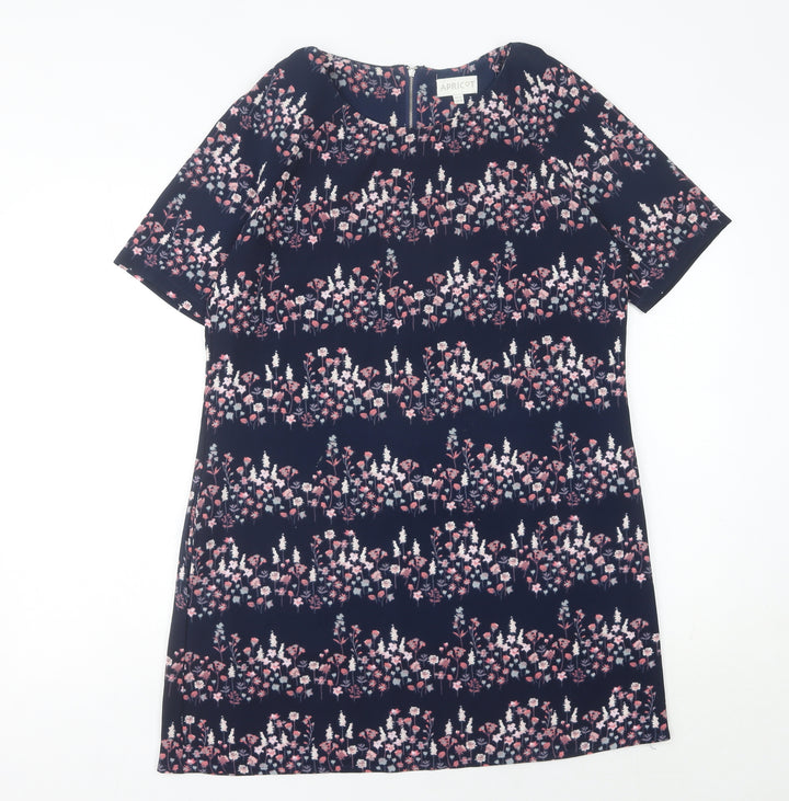 Apricot Women Blue Floral Shift Dress Size 12 Knee Length Short Sleeve
