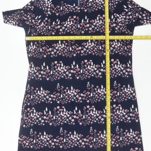 Apricot Women Blue Floral Shift Dress Size 12 Knee Length Short Sleeve