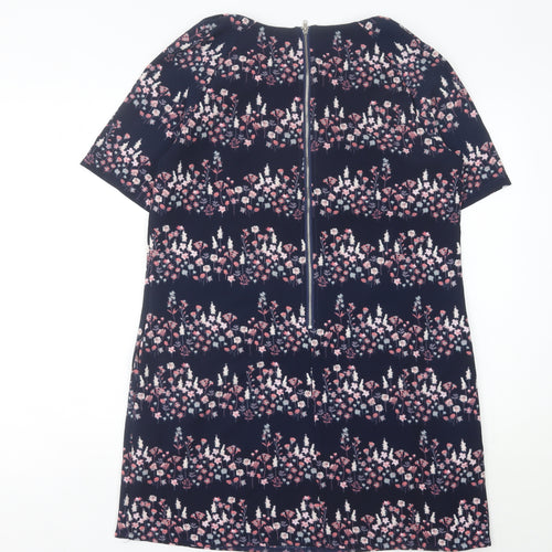 Apricot Women Blue Floral Shift Dress Size 12 Knee Length Short Sleeve